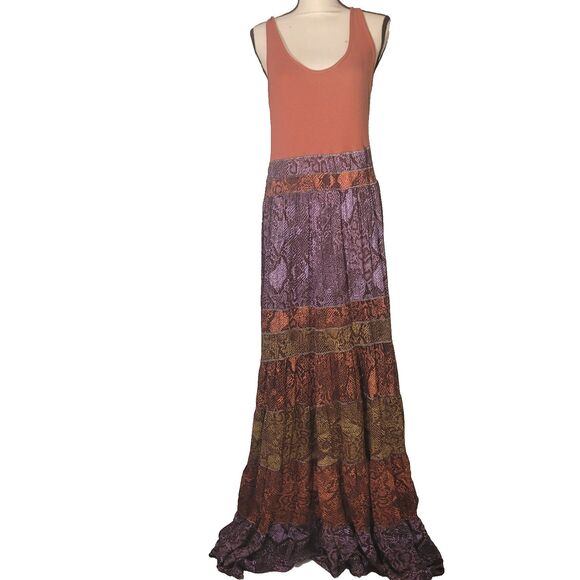 Anthropologie Large Tall maxi long dress snake print texture stretch tank - Picture 2 of 15